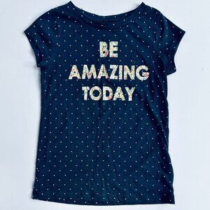 Cherokee Girls T-Shirt "Be Amazing Today" Navy Polka Dot Floral Girls Top